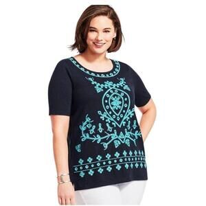 Talbots Blue Graphic T-Shirt Relaxed Fit